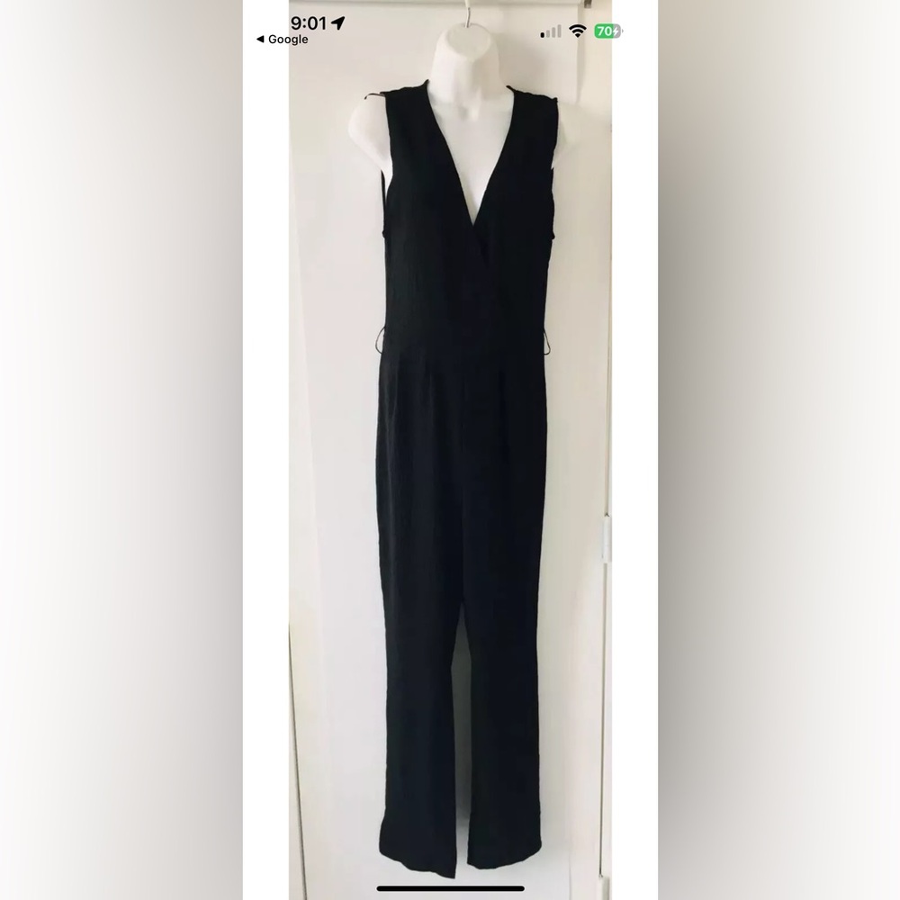 NWT ZARA Black JUMPSUIT Full Length Sleeveless Wrap-Front Size Smal MISSING BELT